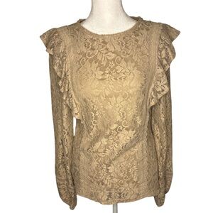 Cable & Gauge Lace Ruffle Blouse - Tan